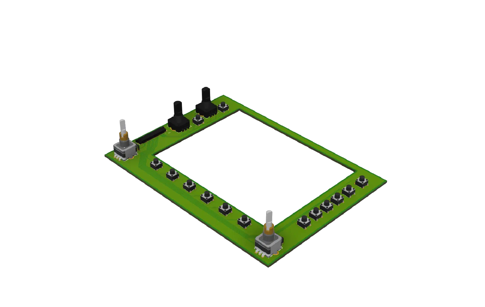 GNS 530 PCB concept showing the physical controls and ribbon-cable connection