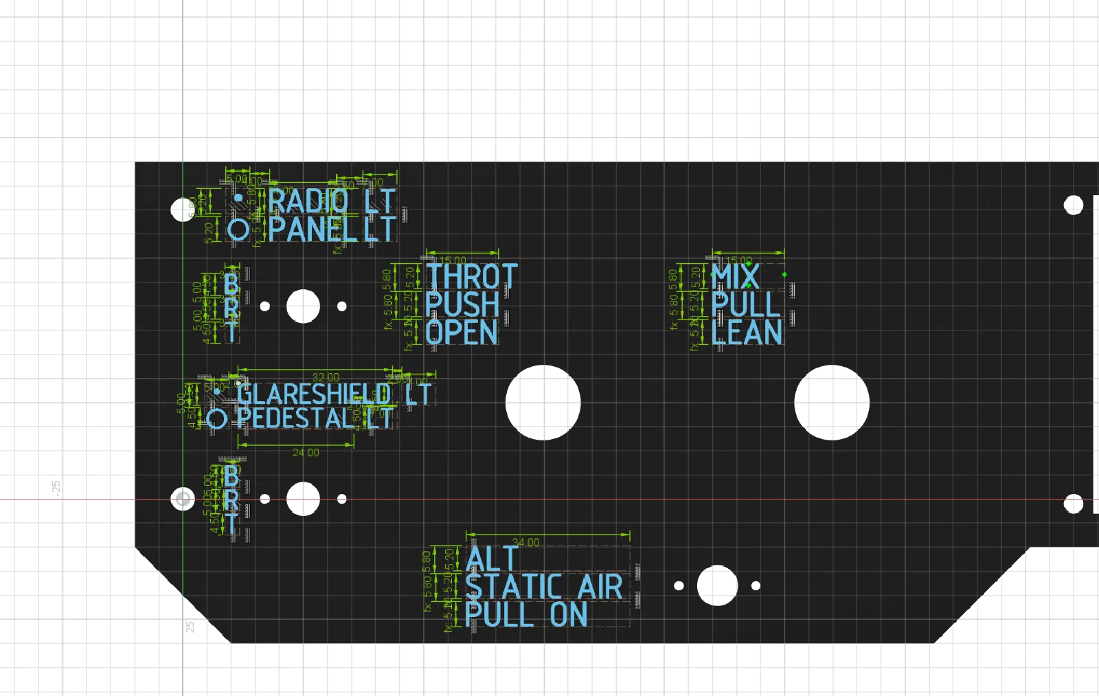 CAD panel showing label alignment and spacing dimensions